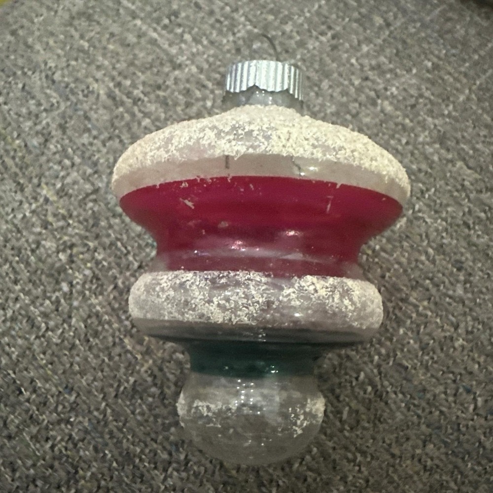 Vintage Unsilvered Shiny Brite Atomic Lantern Ornament 3" Pink Teal